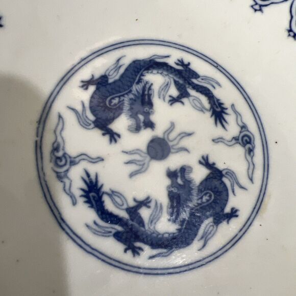 Pier 1 Imports Plates Chinese Blue Double Dragons Set of 4 (2 ~8.75" & 2 ~ 7.5") - Picture 4 of 16